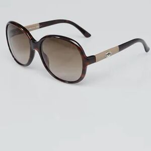 Gucci Brown Tortoise Sunglasses Cream Sides Silver GG Logo Authentic With Case